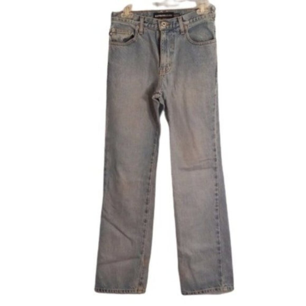 Express Jeans Size 3/4R Womens Boot Cut Light Wash Denim Blue Destroyed
